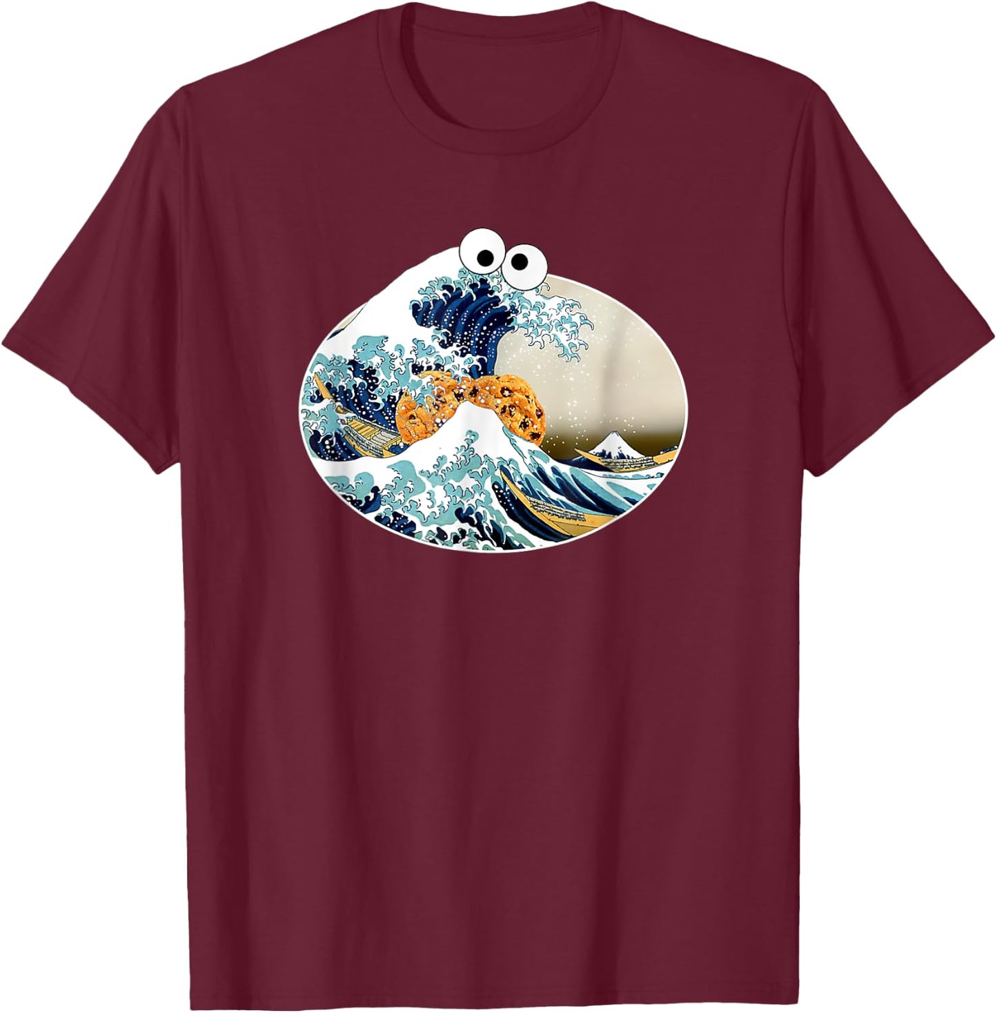 The Great Cookie Eating Wave Off Kanagawa - Googly Eyes Art T-Shirt - T-Shirt | Maroon