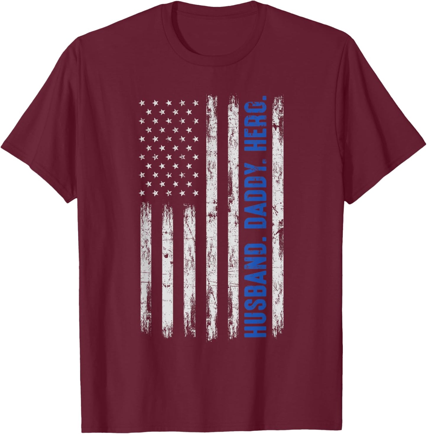 Husband Daddy Hero Blue Line Police Officer Dad Father T-Shirt - T-Shirt | Maroon