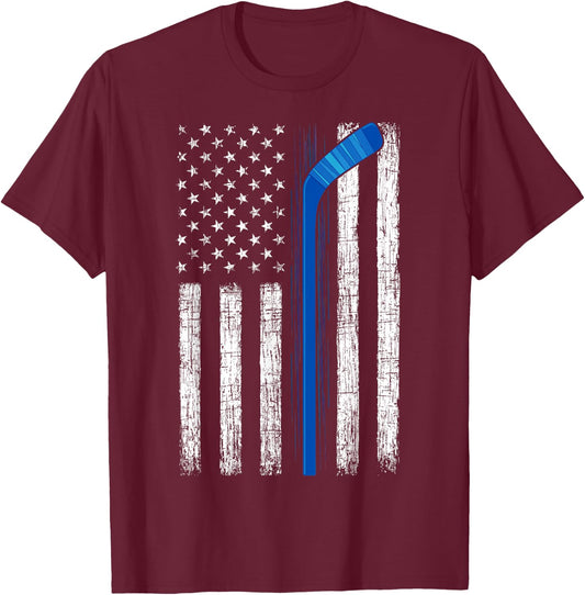 Hockey USA American Flag Patriotic Hockey Player, Family Kids Men T-Shirt - T-Shirt | Maroon