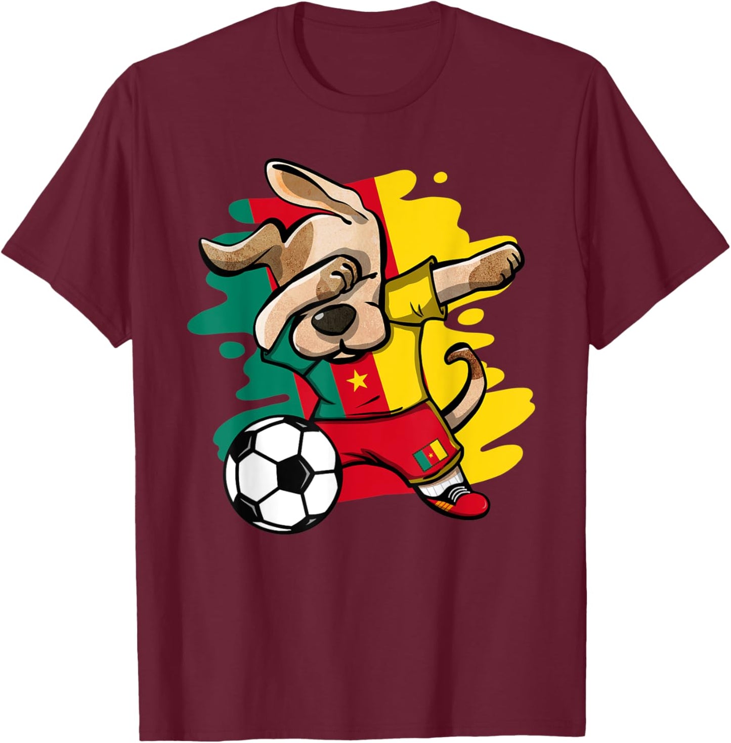 Dabbing Dog Cameroon Soccer Fans Cameroonian Flag Football Men Women Kids T-Shirt - T-Shirt | Maroon