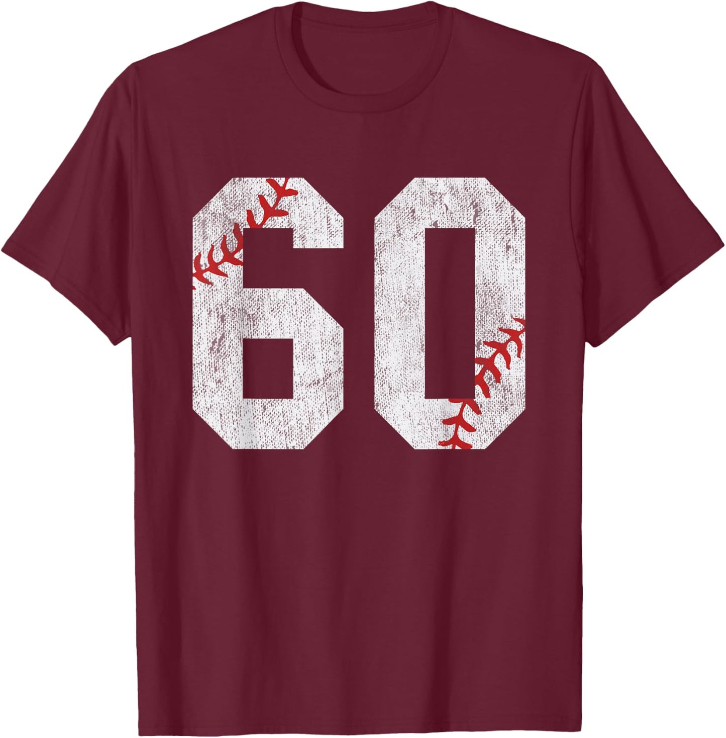 Number #60 Vintage 60th Birthday Baseball Lover 60 Years Old T-Shirt - T-Shirt | Maroon