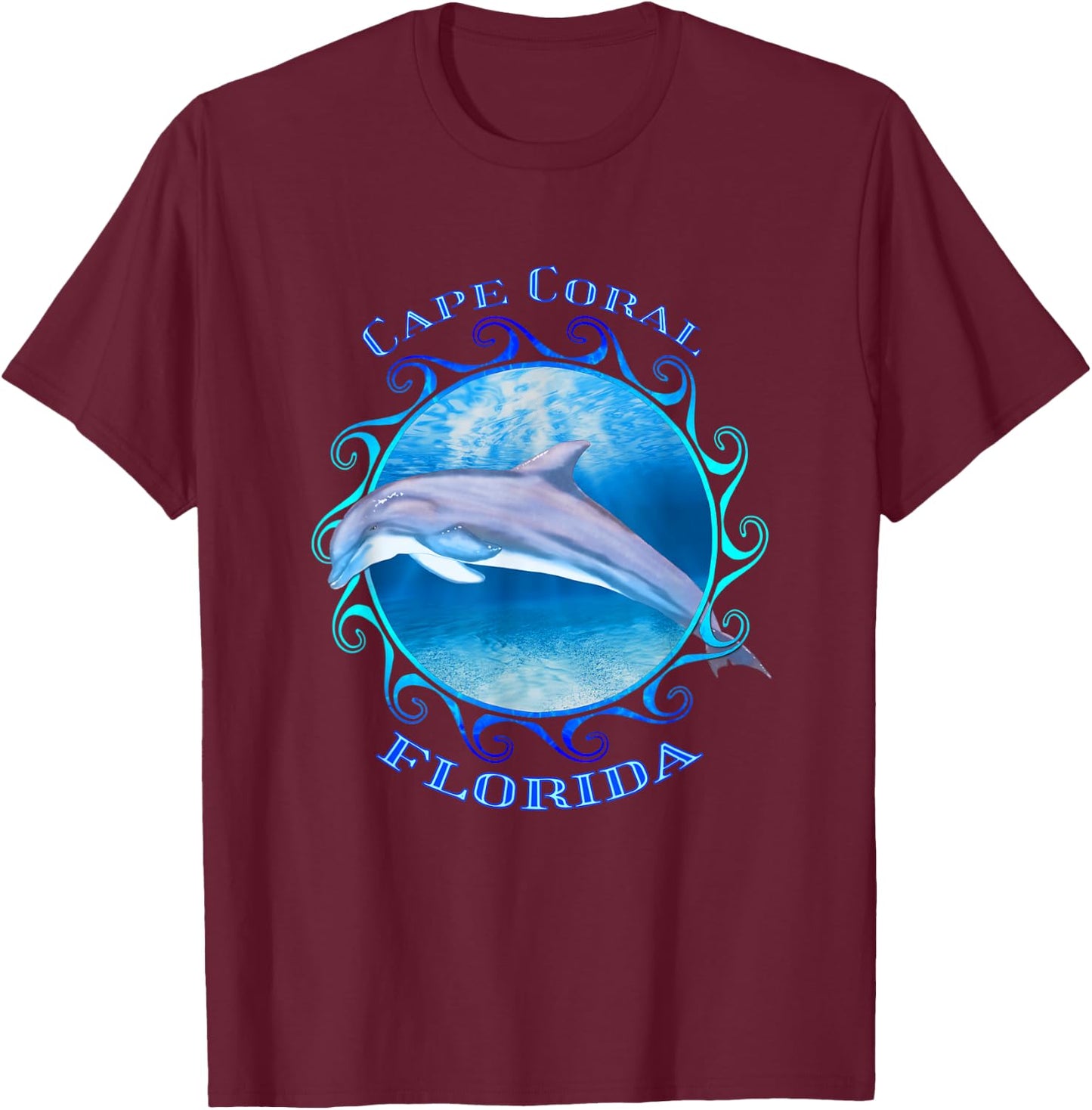 Cape Coral Florida Vacation Souvenir Dolphin T-Shirt - T-Shirt | Maroon