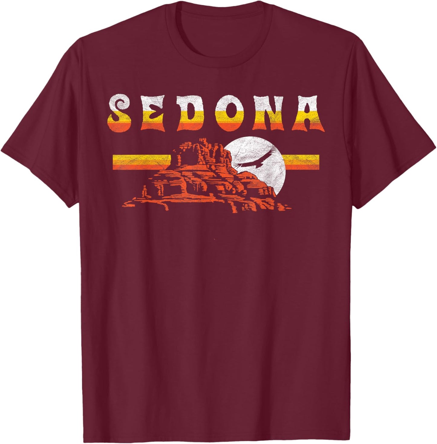 Sedona Arizona Vintage Distressed Bell Skirt Hiking Retro T-Shirt - T-Shirt | Maroon
