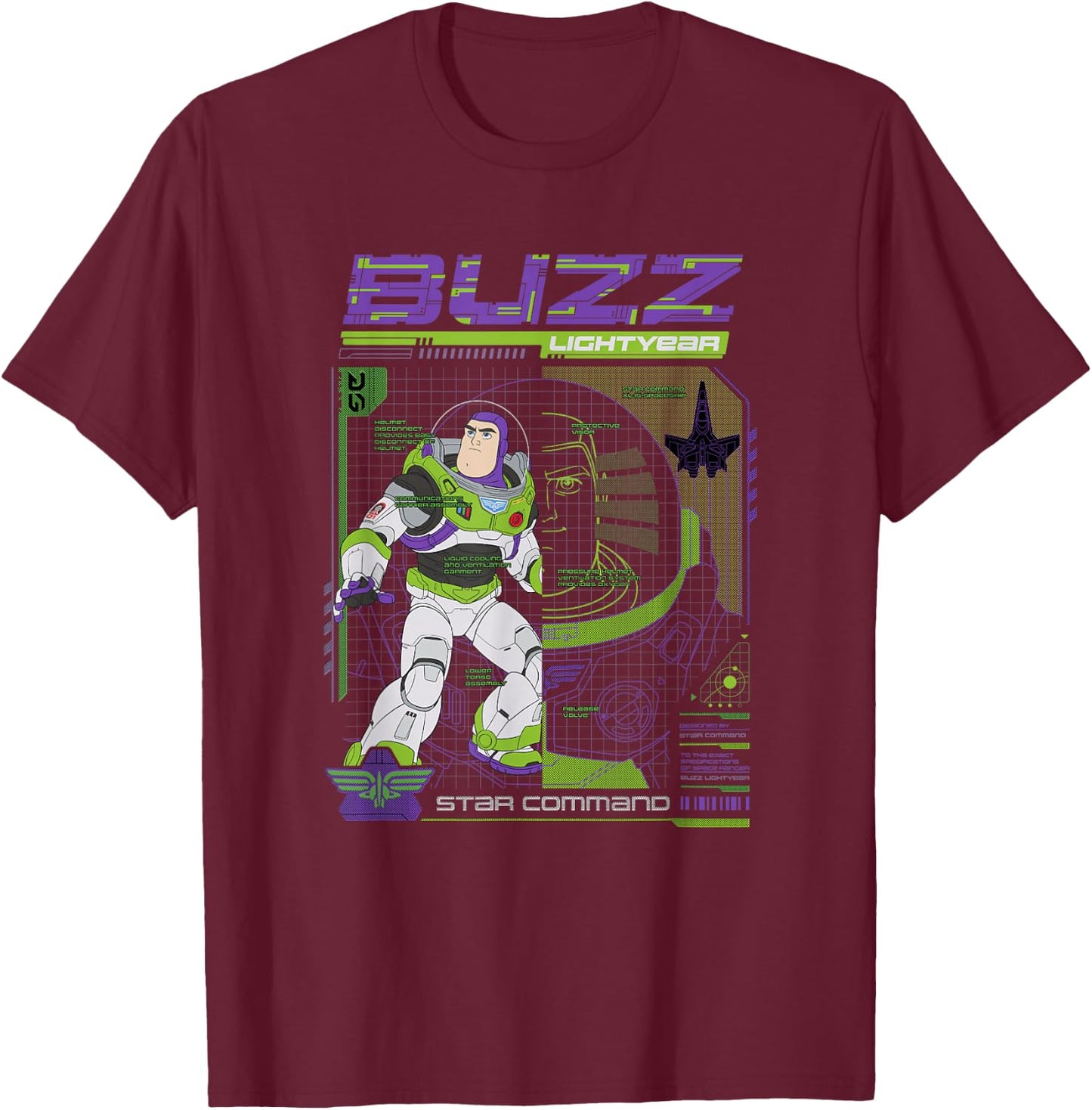 Disney Pixar Lightyear Buzz Star Command Schematics Shot V2 T-Shirt - T-Shirt | Maroon