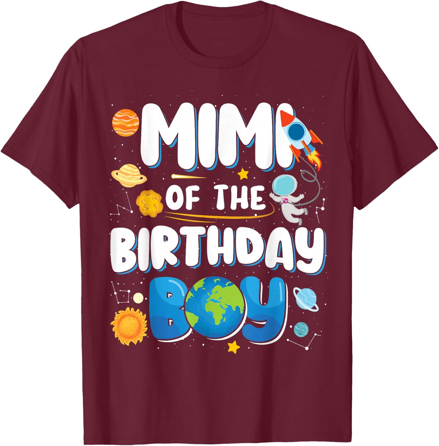Mimi of The Birthday Boy Astronaut Family Space Planets T-Shirt - T-Shirt | Maroon