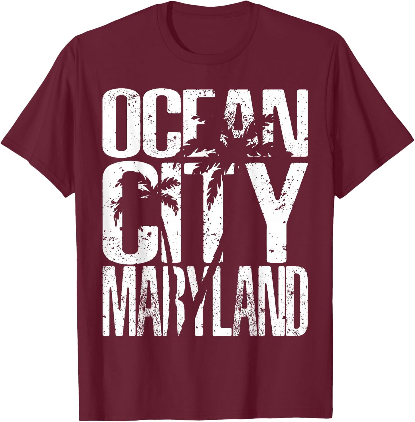 OCMD Ocean City Maryland retro vintage palm tree T-Shirt - T-Shirt | Maroon