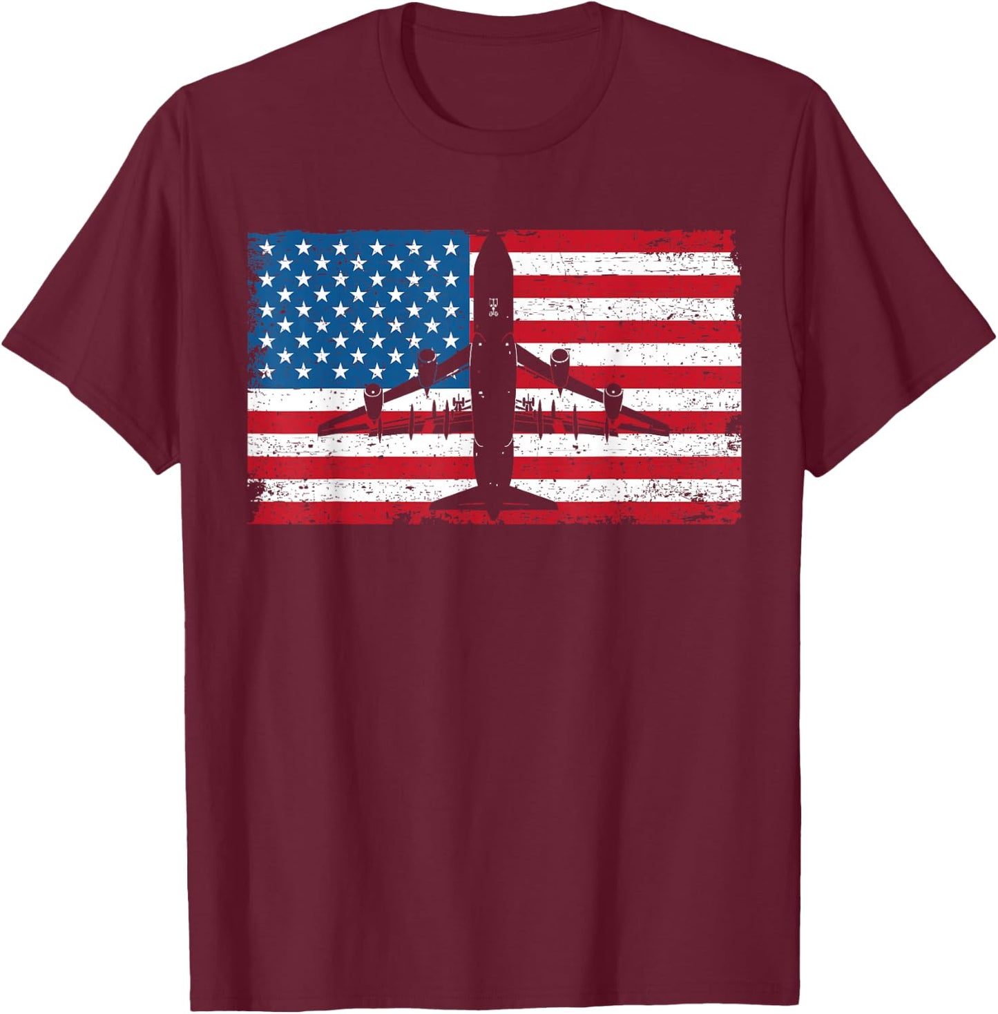 Patriotic KC-135 Stratotanker jet American flag T-Shirt - T-Shirt | Maroon