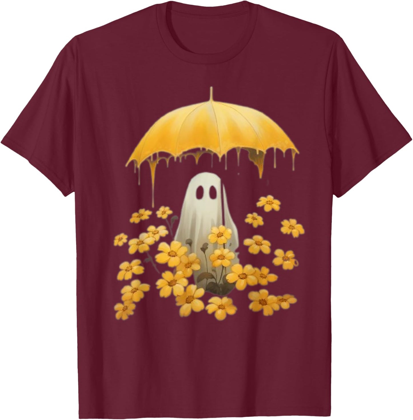 Vintage Floral Ghost Halloween Ghost In The Forest Gothic T-Shirt - T-Shirt | Maroon