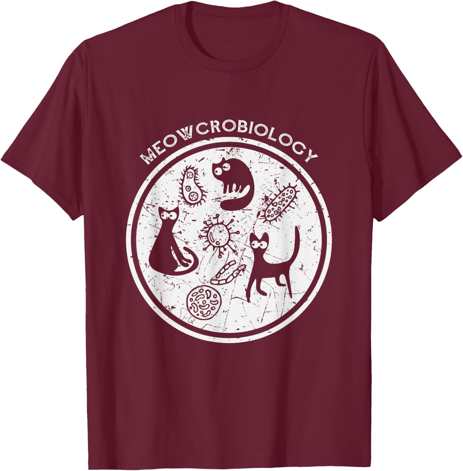 Meowcrobiology Shirt Science Cat Lover Gift T-Shirt - T-Shirt | Maroon