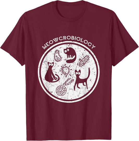 Meowcrobiology Shirt Science Cat Lover Gift T-Shirt - T-Shirt | Maroon