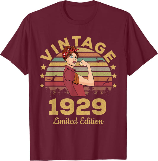 Vintage 1929 Made In 1929 92nd Birthday Women 92 Years T-Shirt - T-Shirt | Maroon