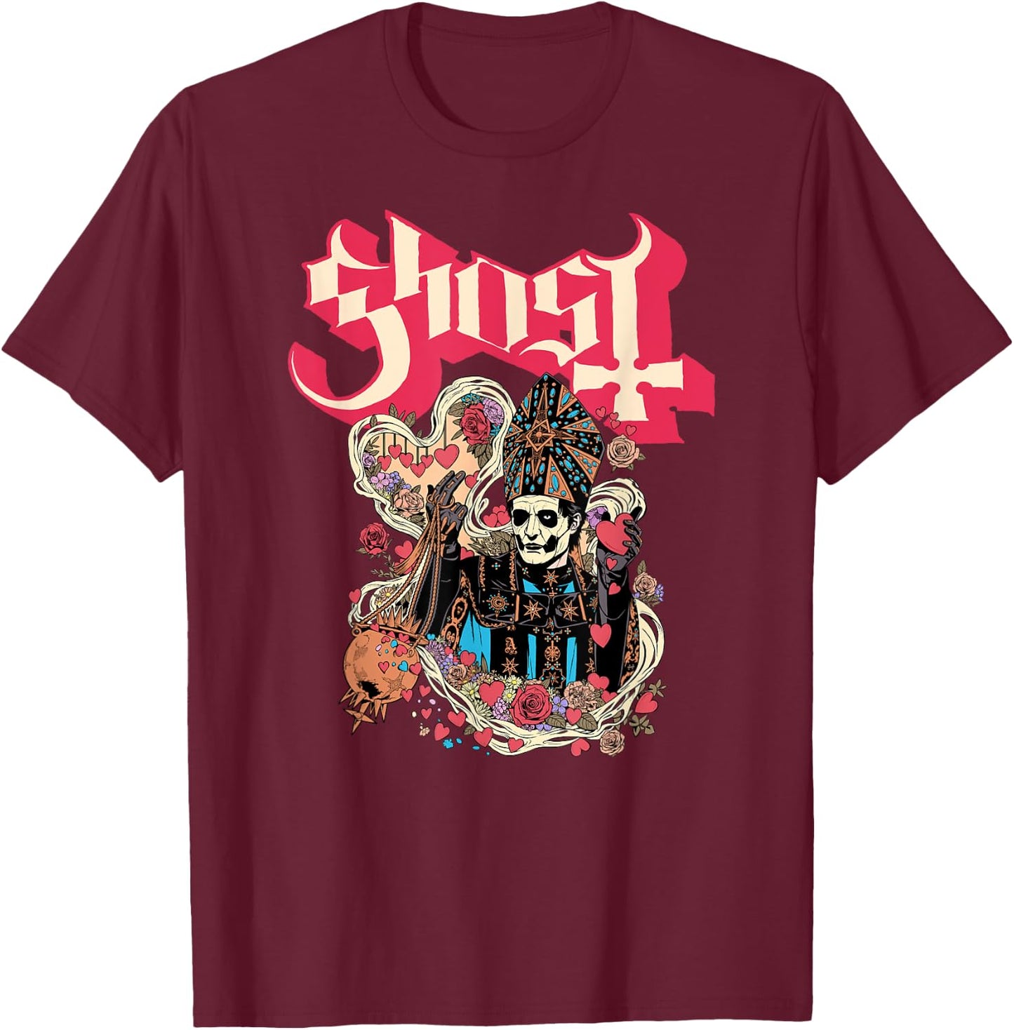Ghost - Papa Hearts Valentine's Day T-Shirt - T-Shirt | Maroon
