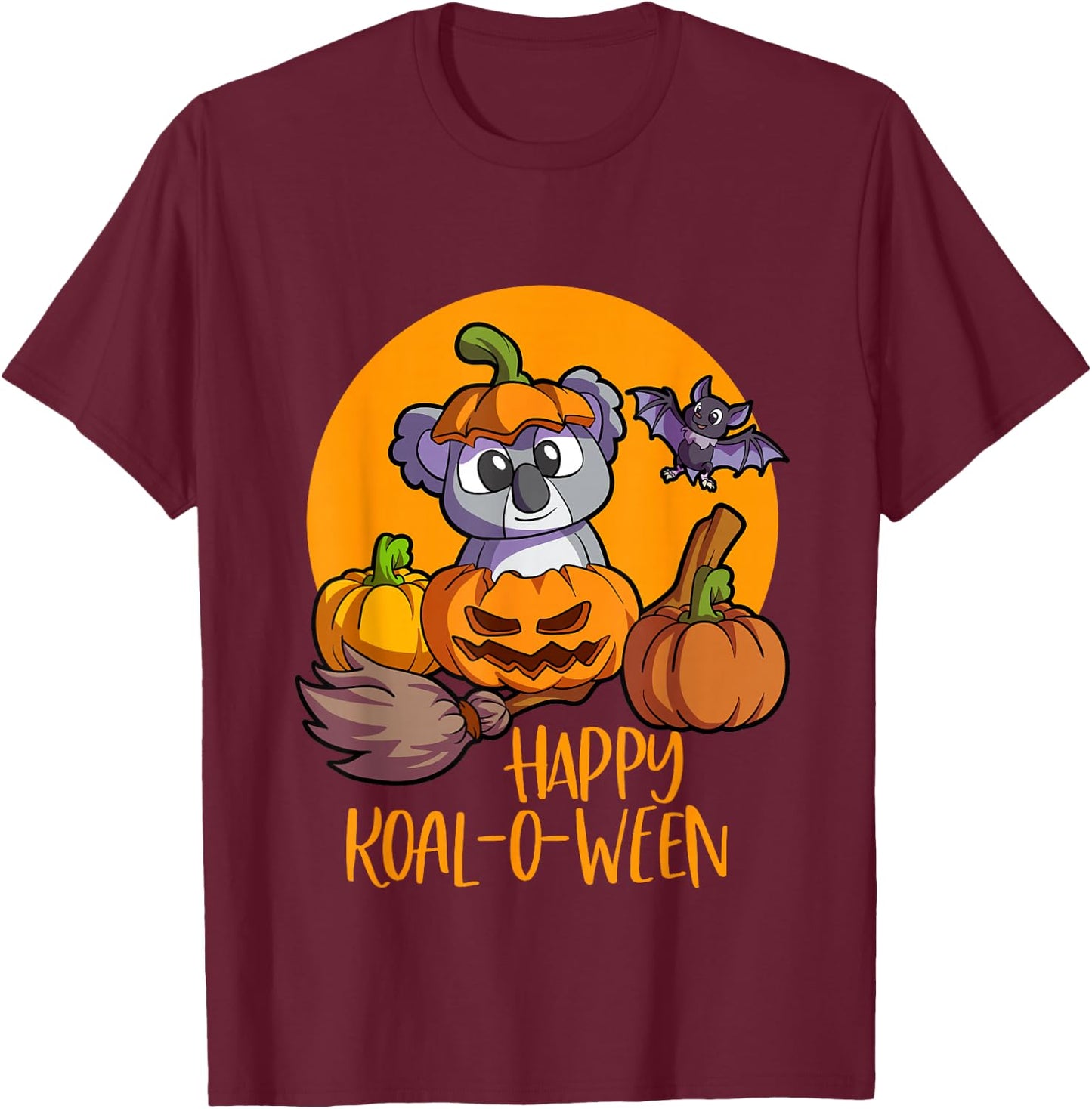 Koala on Pumpkin Witch Hat Pumpkin Face Halloween Koala T-Shirt - T-Shirt | Maroon