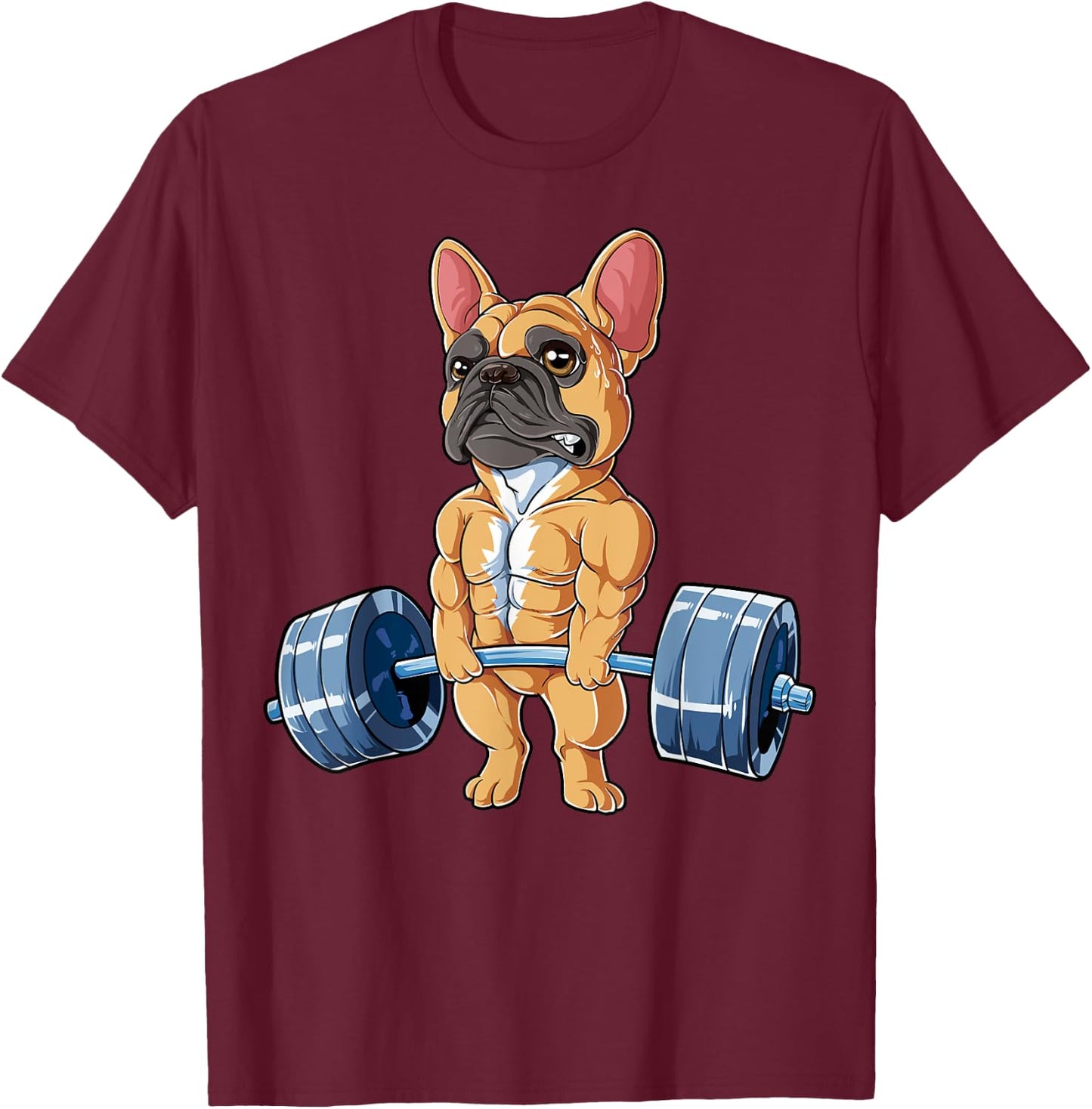 French Bulldog Weightlifting Funny Fawn Deadlift Fitness Gym T-Shirt - T-Shirt | Maroon