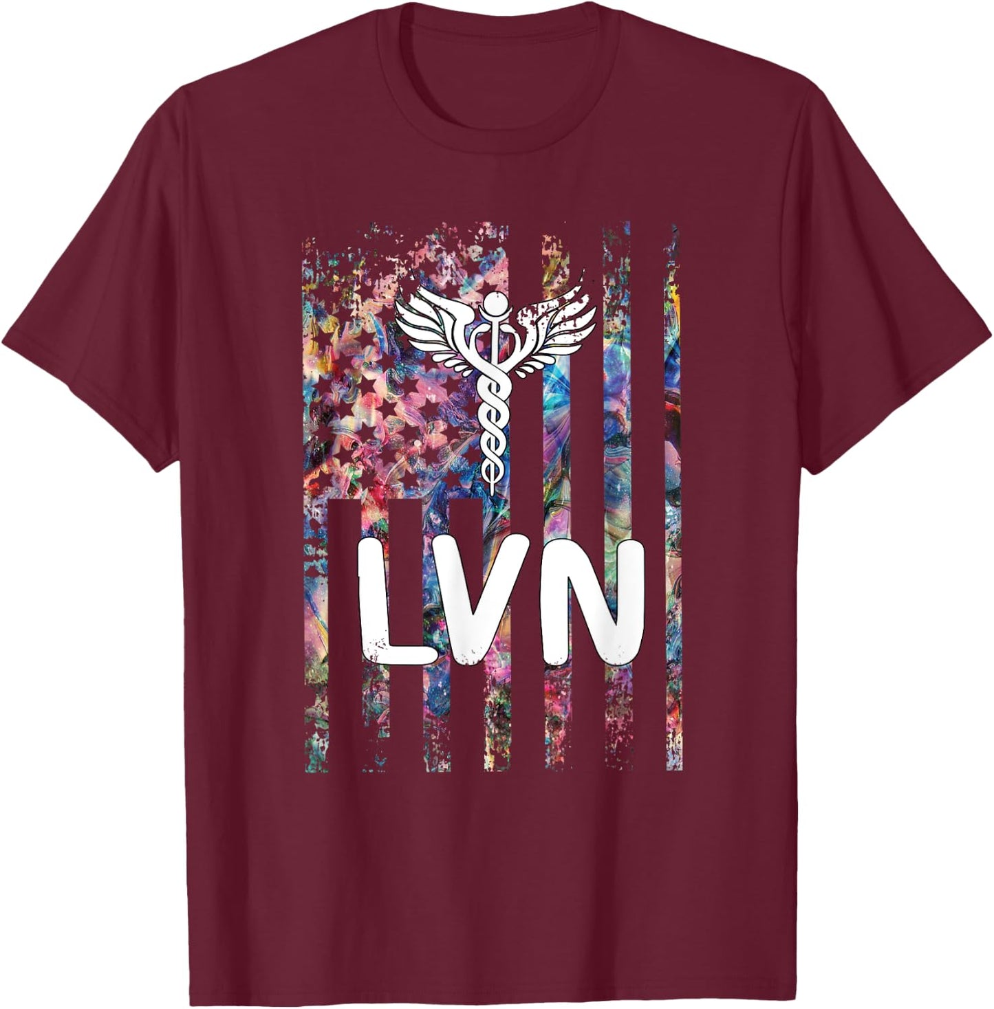 LVN US Flag Licensed Vocational Nurse LVN Nursing Student T-Shirt - T-Shirt | Maroon