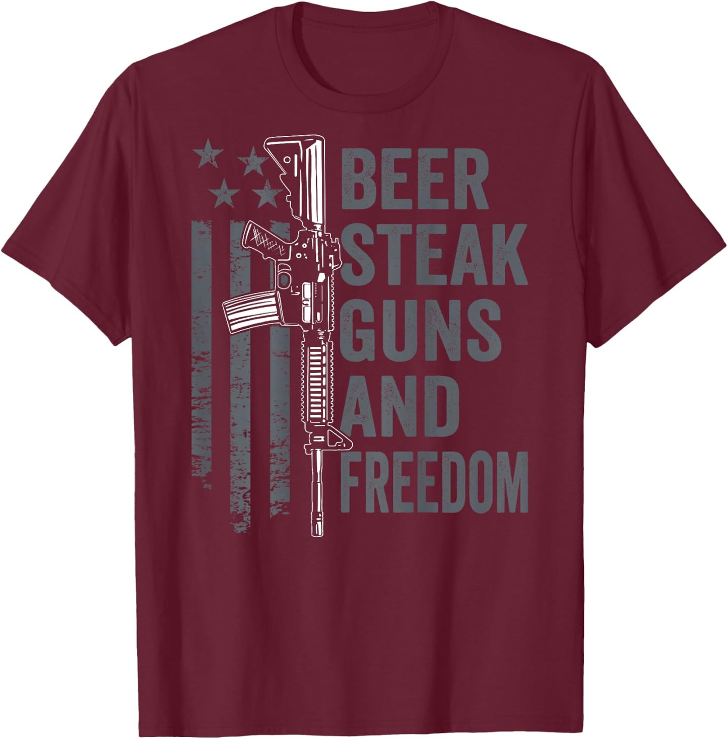 Beer Steak Guns & Freedom - Drinking BBQ AR15 USA (ON BACK) T-Shirt - T-Shirt | Maroon
