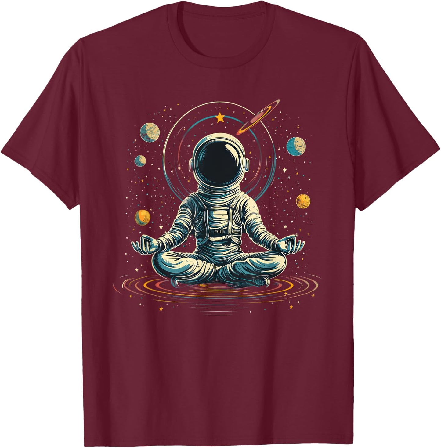 Astronaut Gamer in Space Solar Universe T-Shirt - T-Shirt | Maroon