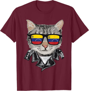Cat Venezuela Flag Sunglasses - Cool Venezuelan Cat Women T-Shirt - T-Shirt | Maroon