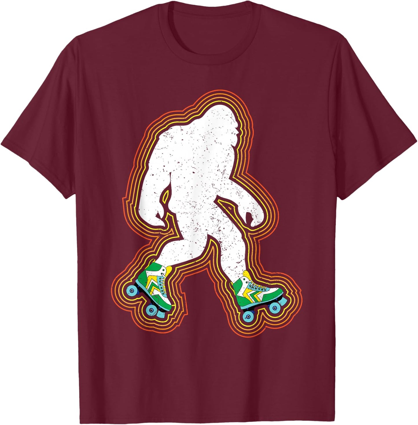 Bigfoot Skates Sasquatch Gift Clothes Vintage Roller Skating T-Shirt - T-Shirt | Maroon
