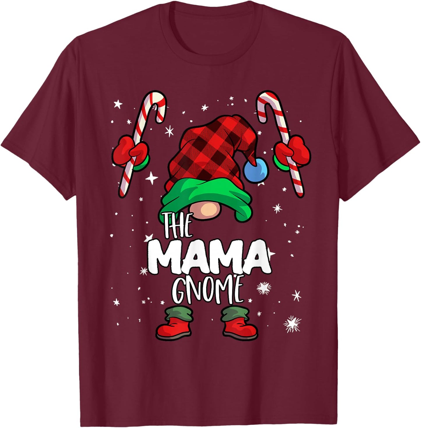 Mama Gnome Red Buffalo Plaid Matching Family Christmas T-Shirt - T-Shirt | Maroon