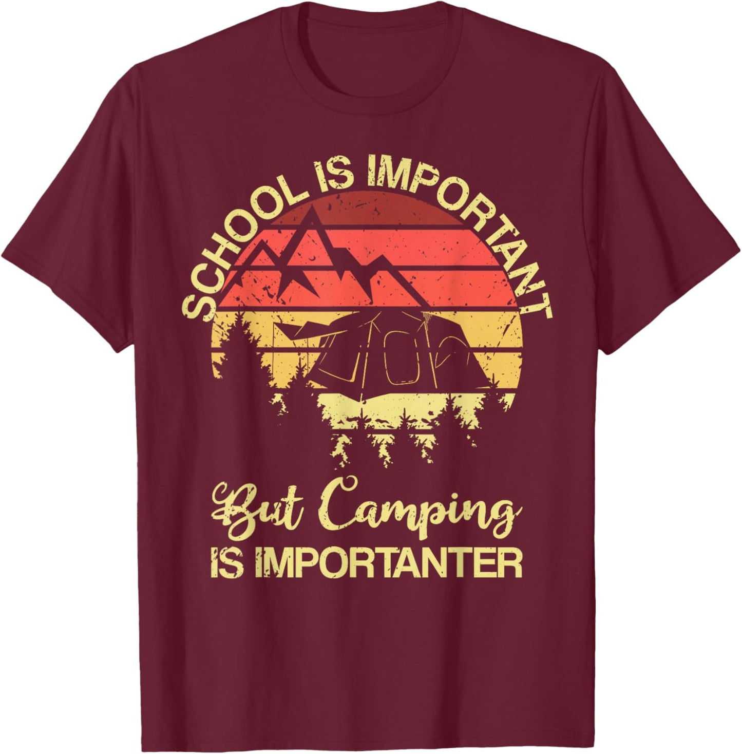 School Is Important But Camping Is Importanter Youth Kids T-Shirt - T-Shirt | Maroon