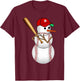 Baseball Snowman Balls Snow Christmas Xmas Gifts Men Women T-Shirt - T-Shirt | Maroon