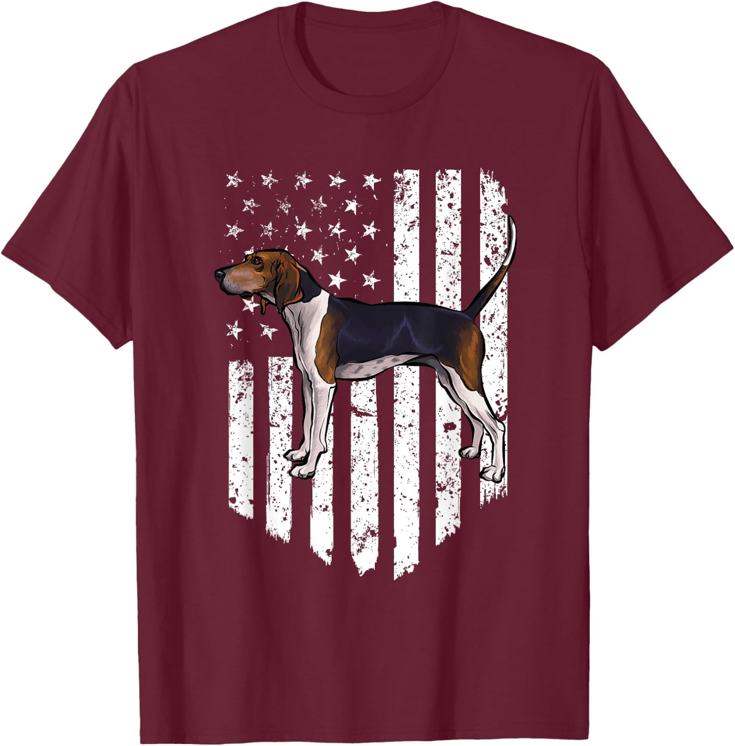 BW American Flag Treeing Walker Coonhound 4th Of July USA T-Shirt - T-Shirt | Maroon