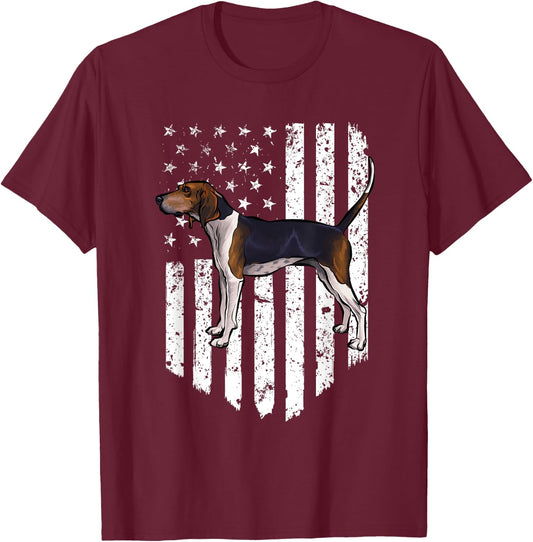 BW American Flag Treeing Walker Coonhound 4th Of July USA T-Shirt - T-Shirt | Maroon