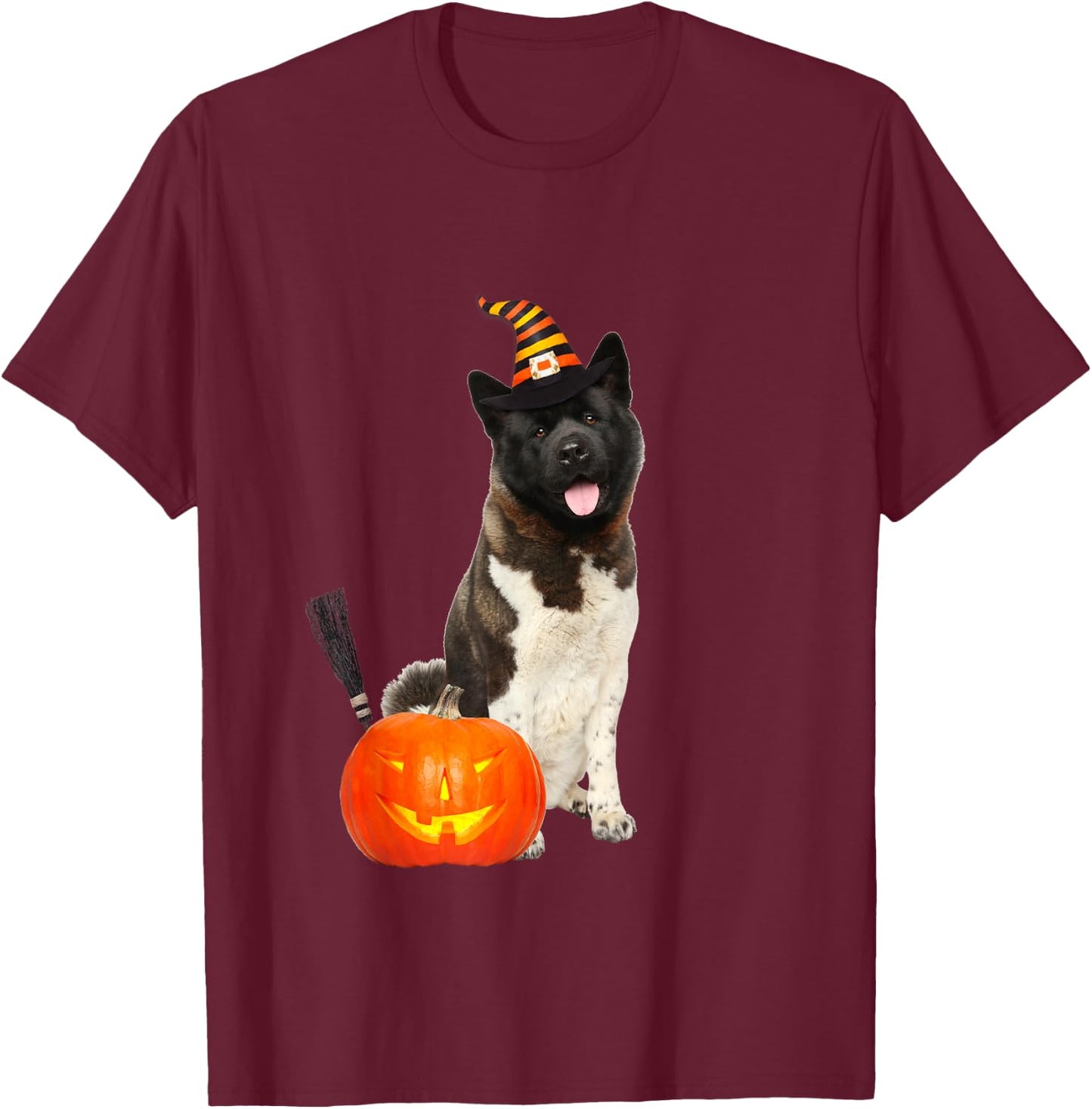 Akita Witch Hat Halloween Dog Costume T-Shirt - T-Shirt | Maroon