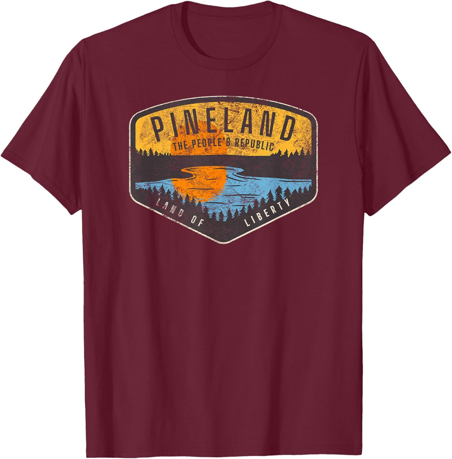 American Marauder: Pineland Camping Retro Badge T-Shirt - T-Shirt | Maroon