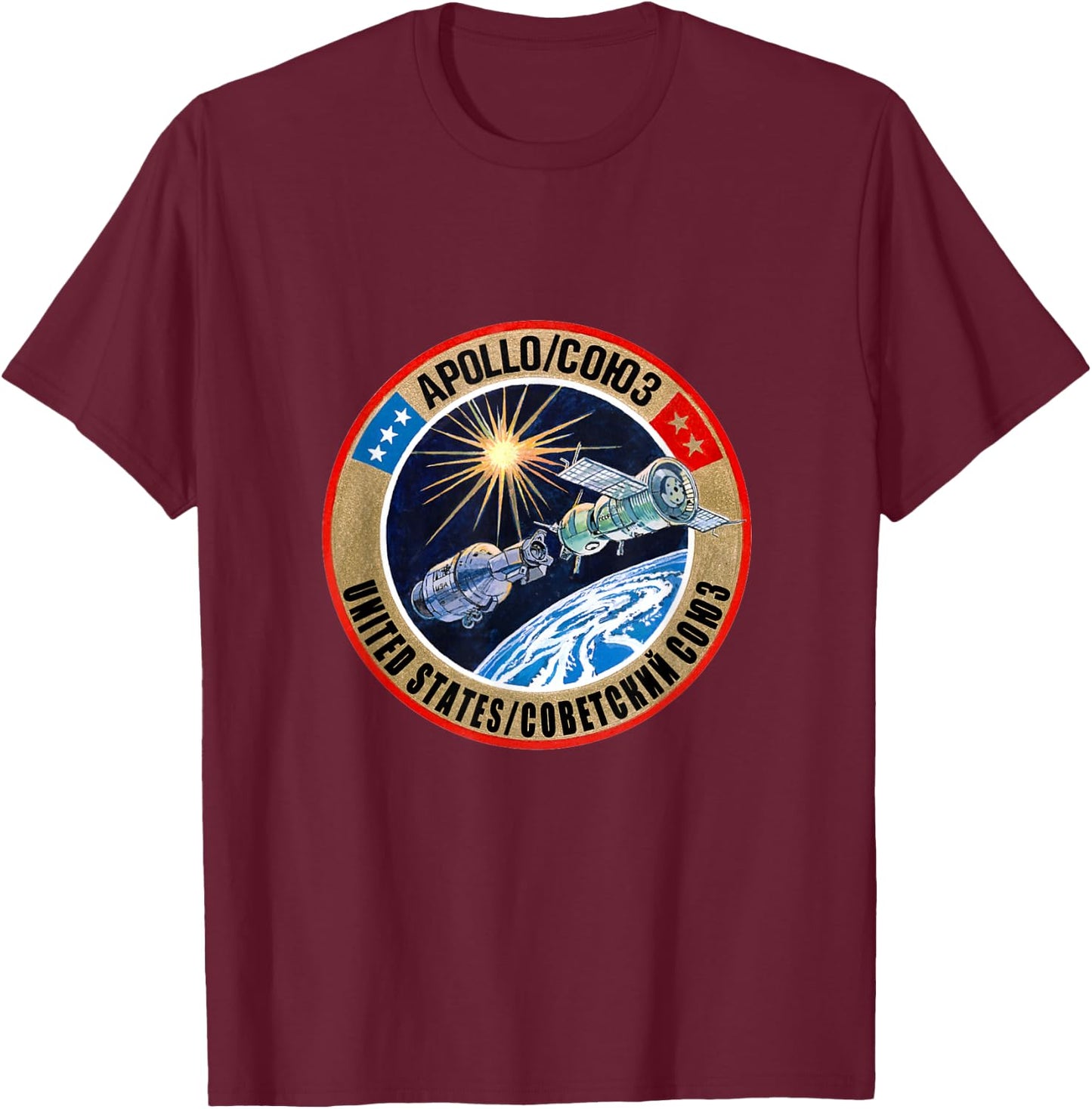 Apollo-Soyuz Rendezvous - Big NASA Retro - NASA History T-Shirt - T-Shirt | Maroon