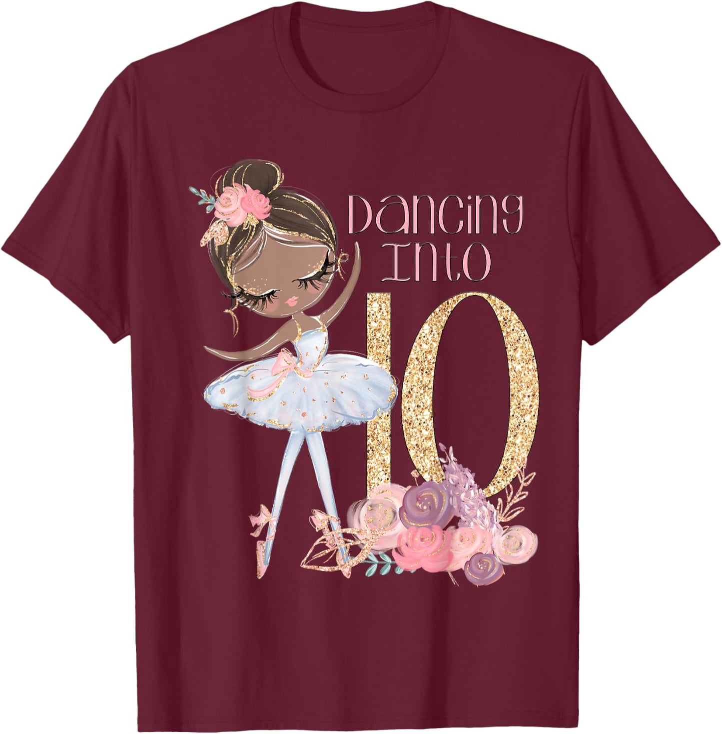 10th Birthday Ballerina Party Ballet Black Dancer Tutu Ten T-Shirt - T-Shirt | Maroon