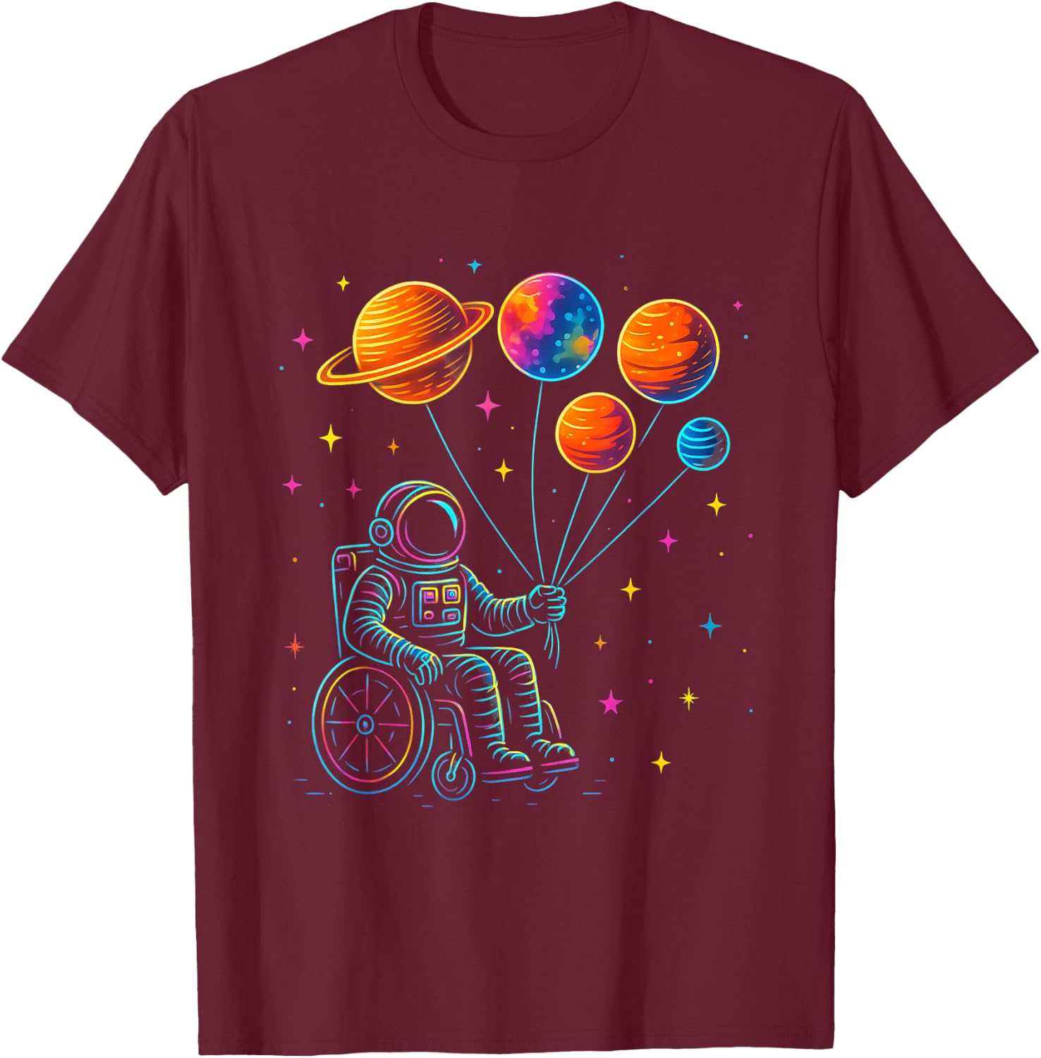 Wheelchair Astronaut Motivation Kids Space T-Shirt - T-Shirt | Maroon