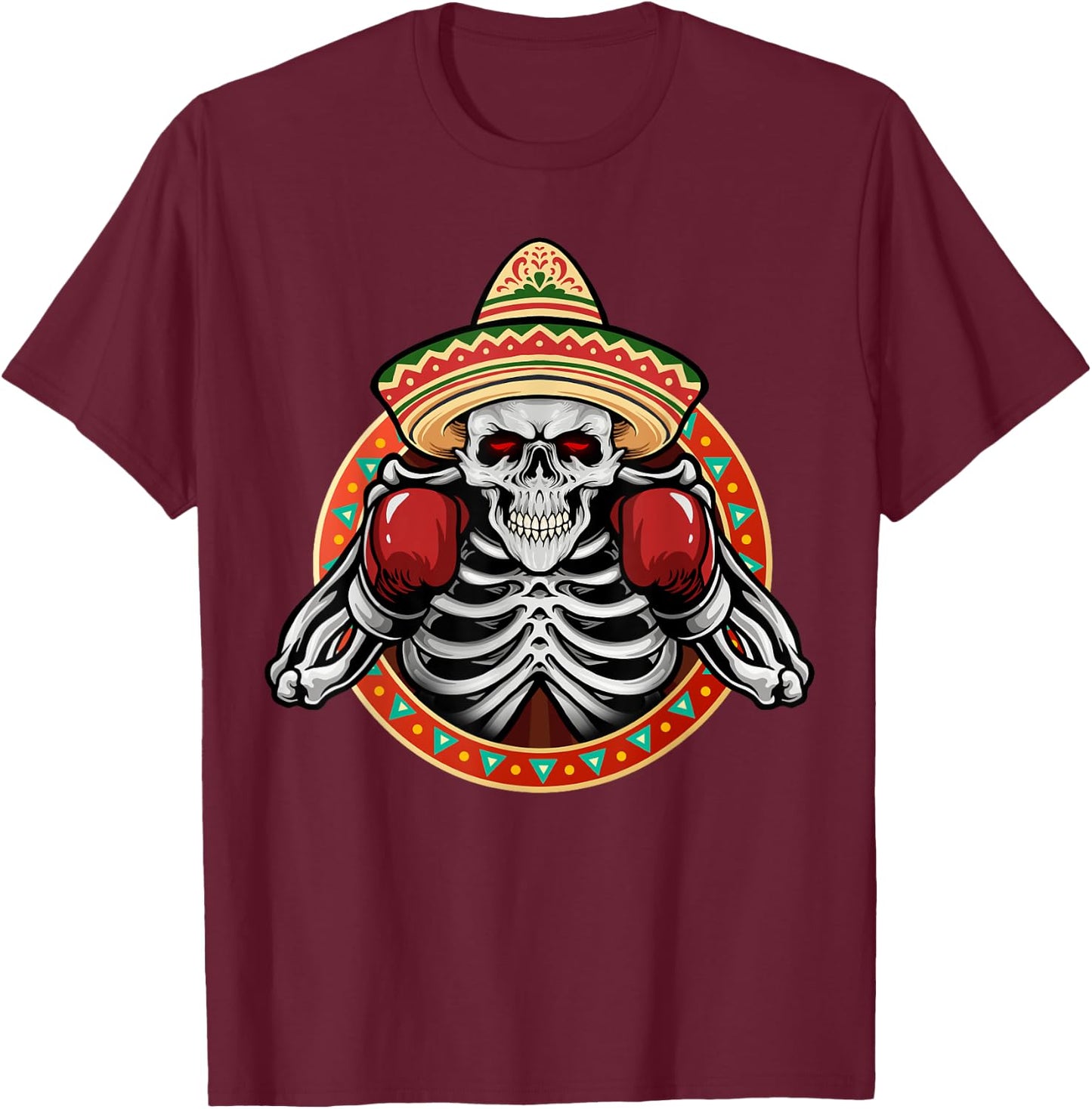 Cinco de Mayo Mexican Vintage style boxing Great skeleton T-Shirt - T-Shirt | Maroon