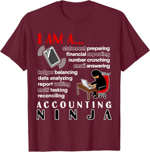 Funny Finance Tax Accounting Ninja T-Shirt - T-Shirt | Maroon