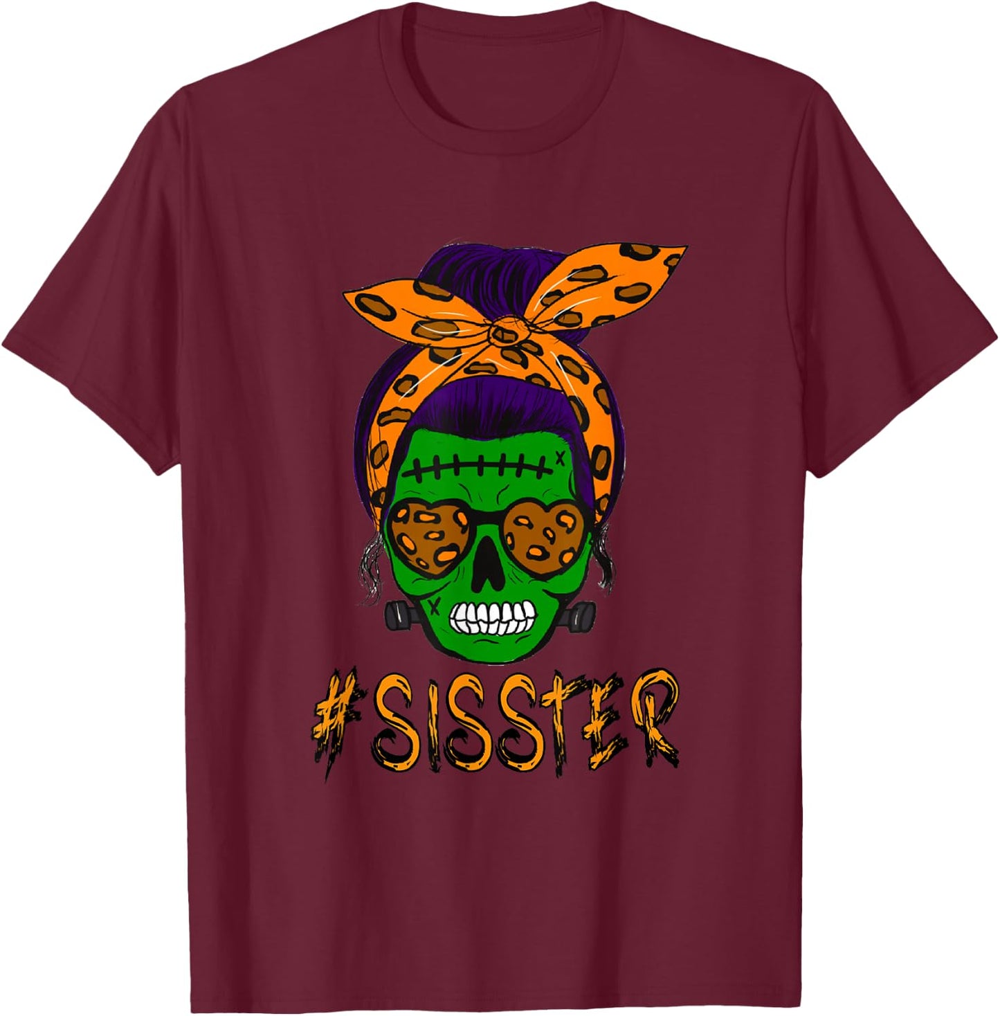 Monster Skull Sisster Sister Halloween Matching Family T-Shirt - T-Shirt | Maroon