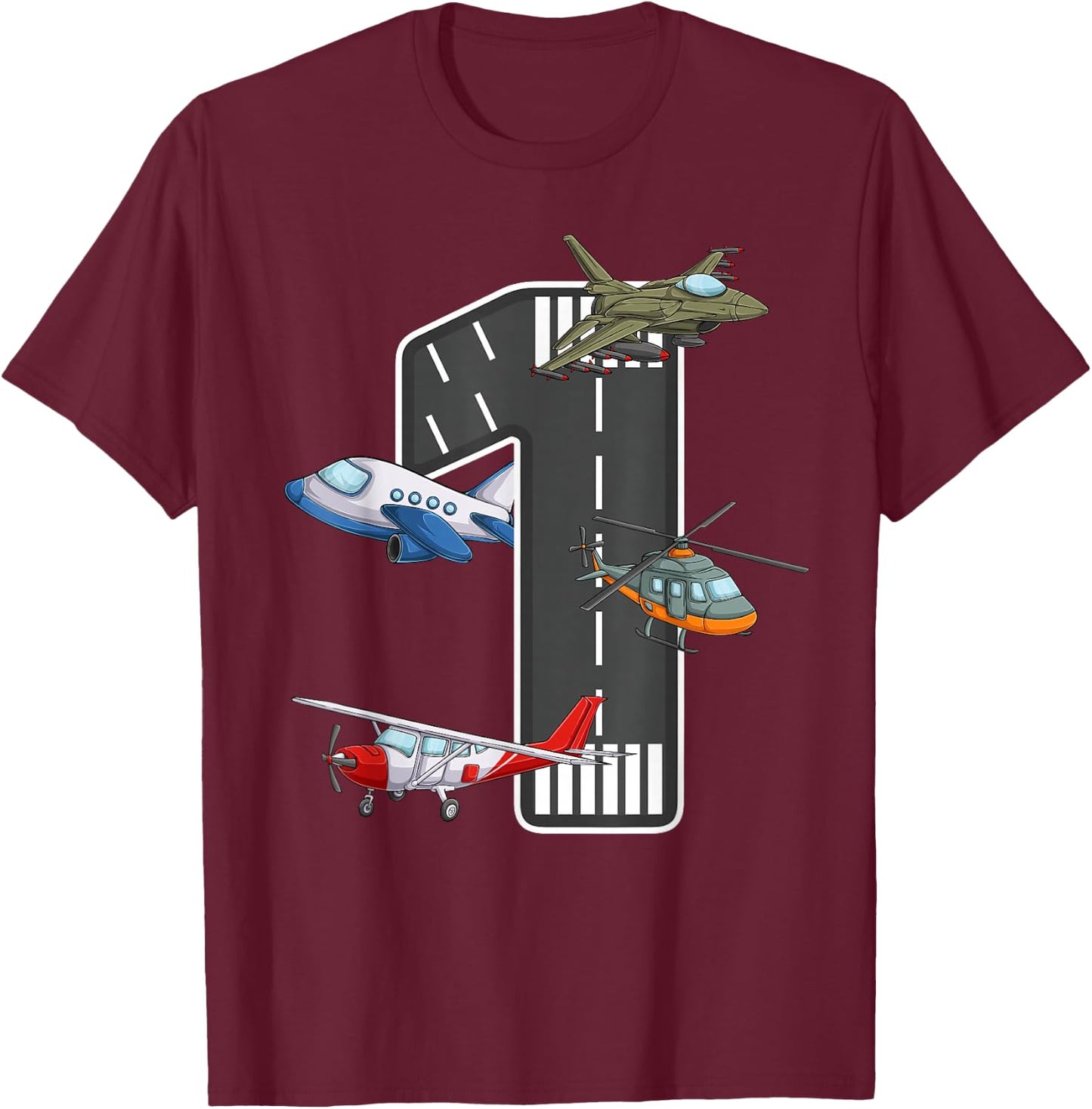 Little Pilot 1st Birthday Party 1 One Year Old Airplane Kids T-Shirt - T-Shirt | Maroon
