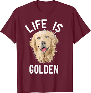Cartoon Golden Retriever Gift Life is Golden Retrievers T-Shirt - T-Shirt | Maroon