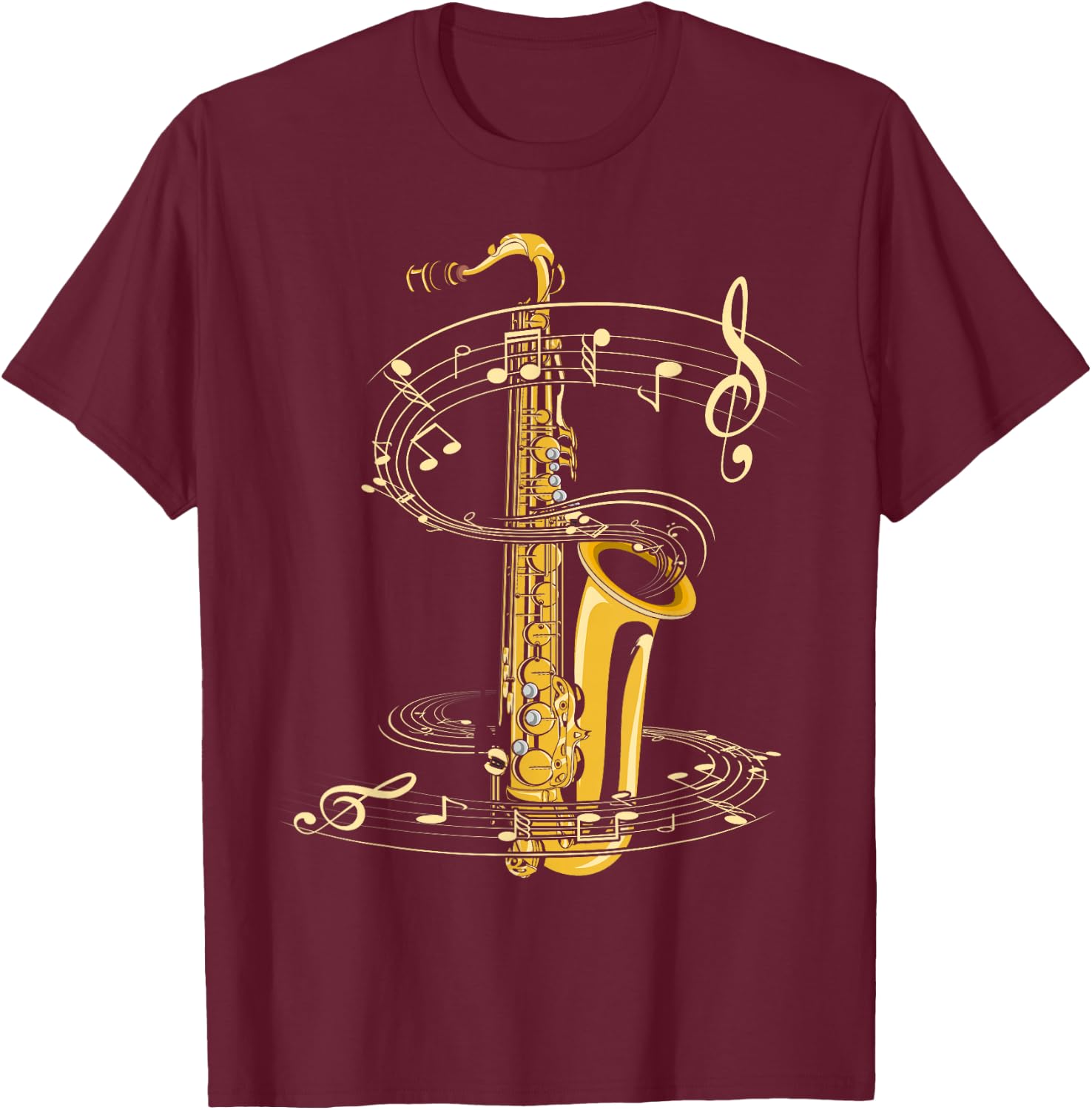 Music Notes Treble Clef Saxophonist Jazz Musician Saxophone Small T-Shirt - T-Shirt | Maroon