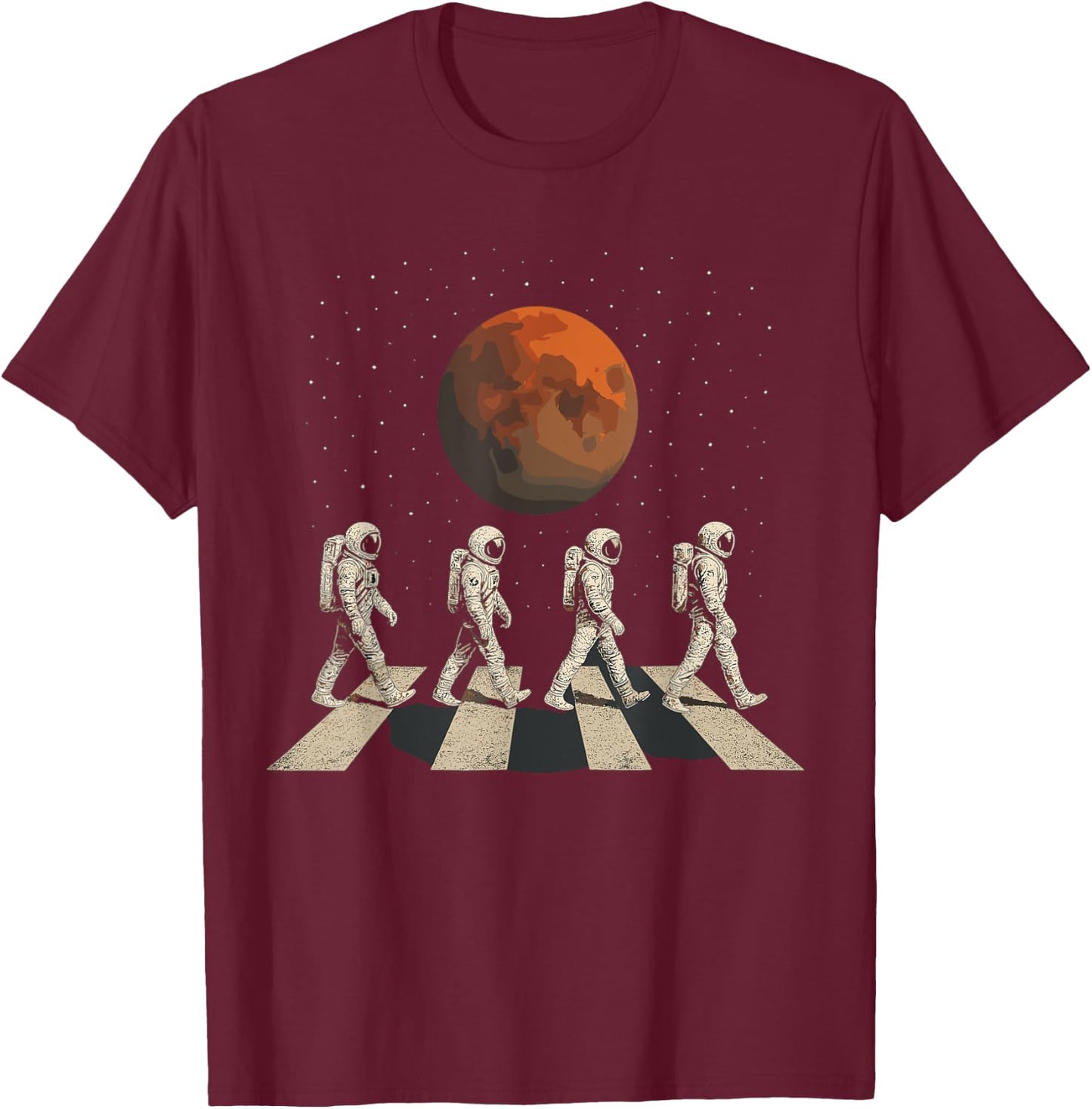 Mars Astronauts Crosswalk – Retro Spacewalk T-Shirt - T-Shirt | Maroon
