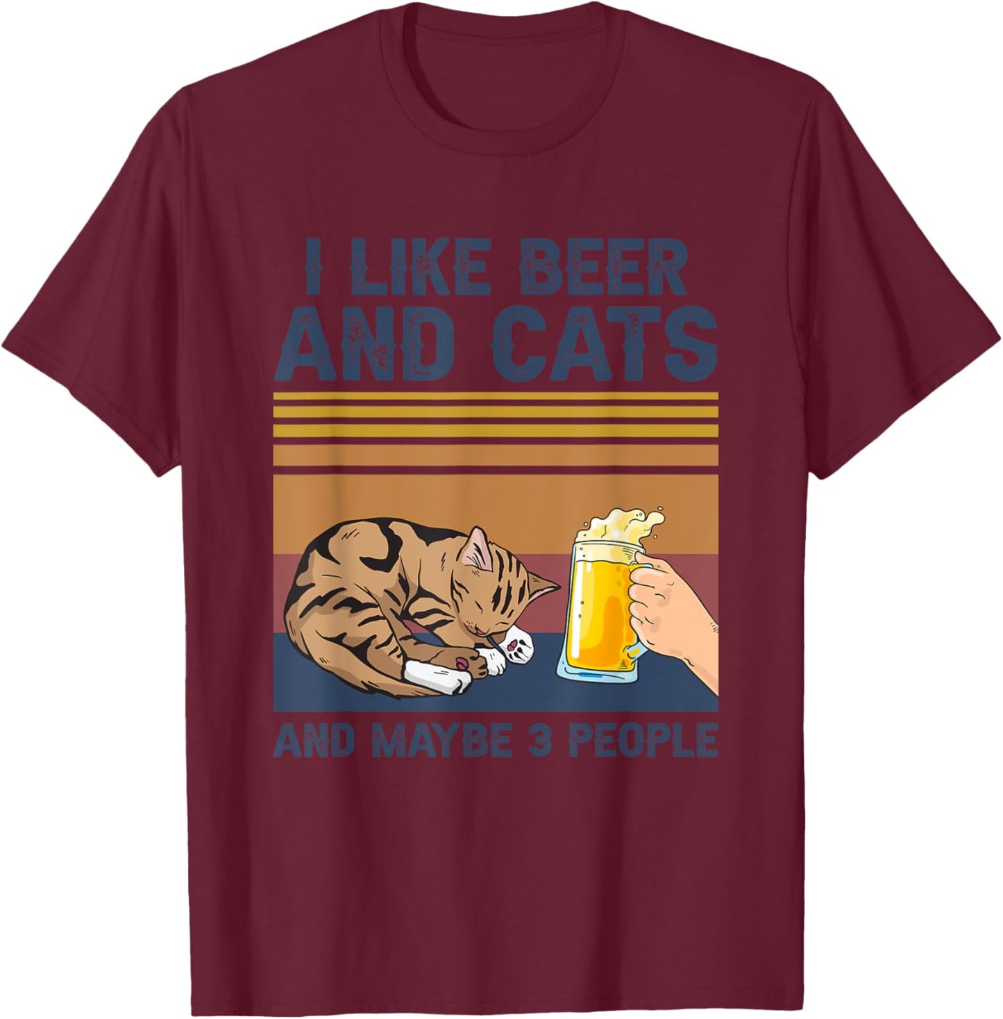 I Like Beer and Cats and Maybe 3 People Funny Cat Beer Gift Women T-Shirt - T-Shirt | Maroon