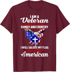 I Am a Veteran I Believe in God Family and Country T-Shirt - T-Shirt | Maroon