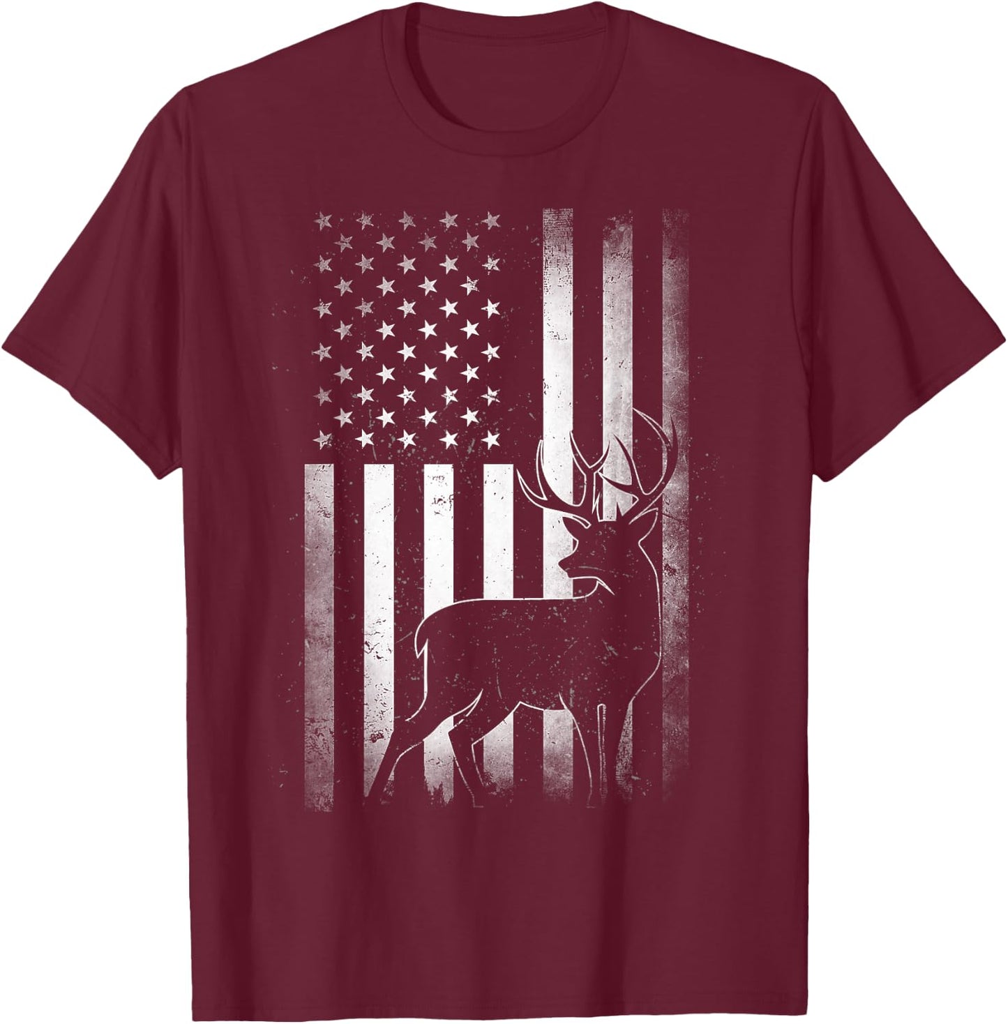 Hunting Hunters Deer USA US American Flag Camo Camoflage T-Shirt - T-Shirt | Maroon