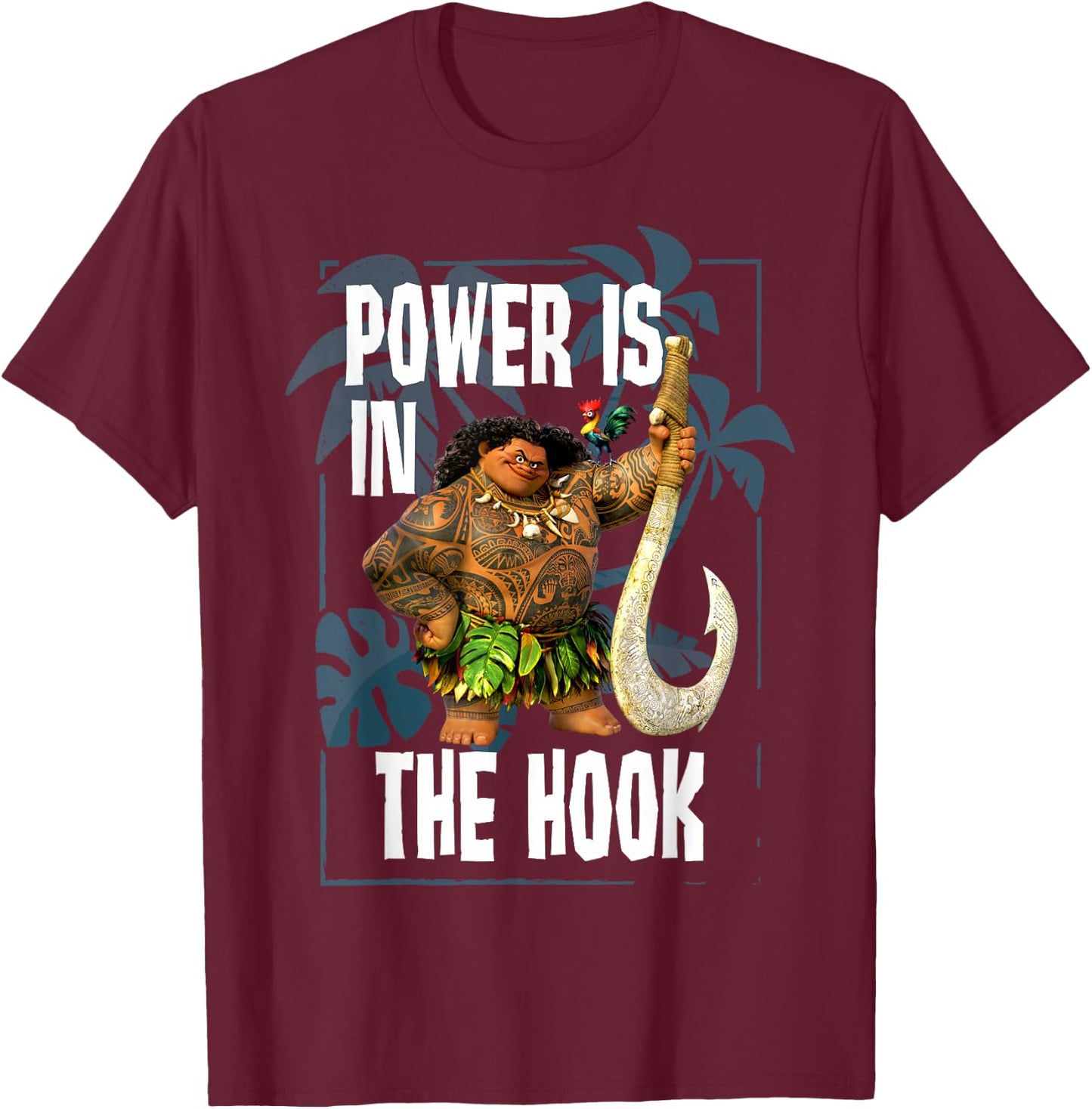 Disney Moana Maui Power Is In The Hook Portrait T-Shirt - T-Shirt | Maroon