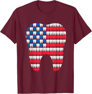 Patriotic Dentist American Flag Tooth 4th of July Men Women T-Shirt - T-Shirt | Maroon