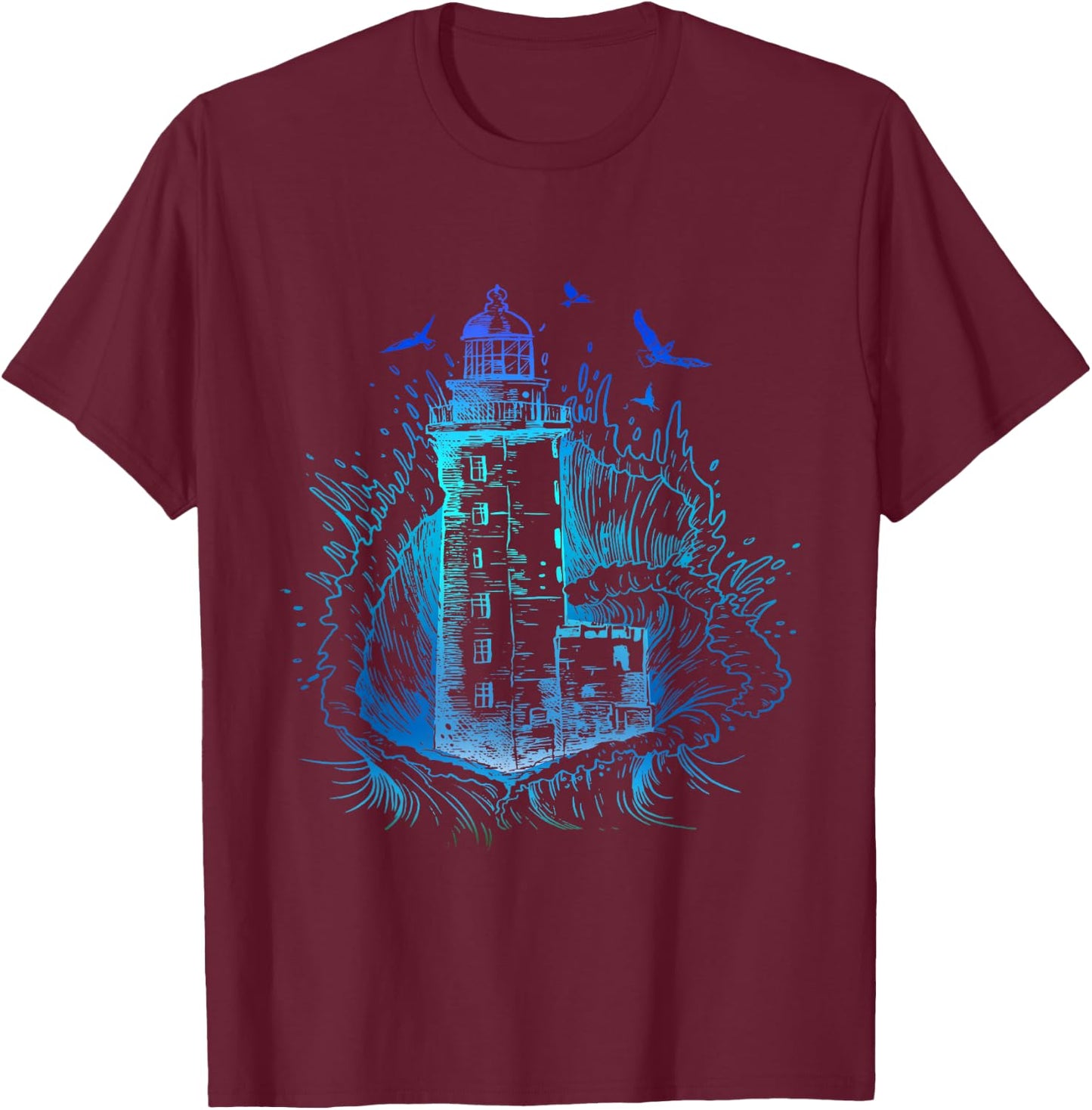 Lighthouse Seagull Beach Life Big Waves Seaside Life Sea T-Shirt - T-Shirt | Maroon