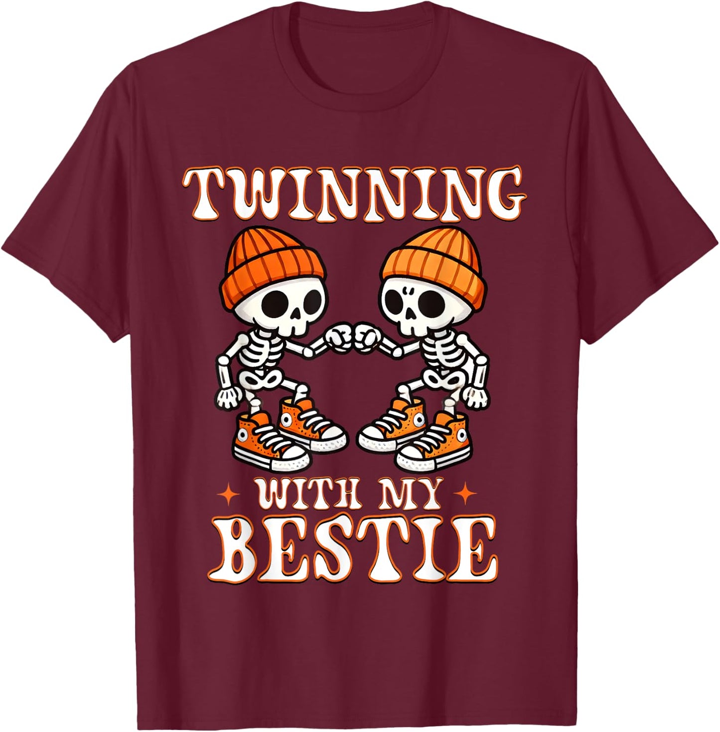 Twin Boys Twinning Halloween Best Friend Matching Skeleton T-Shirt - T-Shirt | Maroon