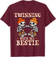 Twin Boys Twinning Halloween Best Friend Matching Skeleton T-Shirt - T-Shirt | Maroon