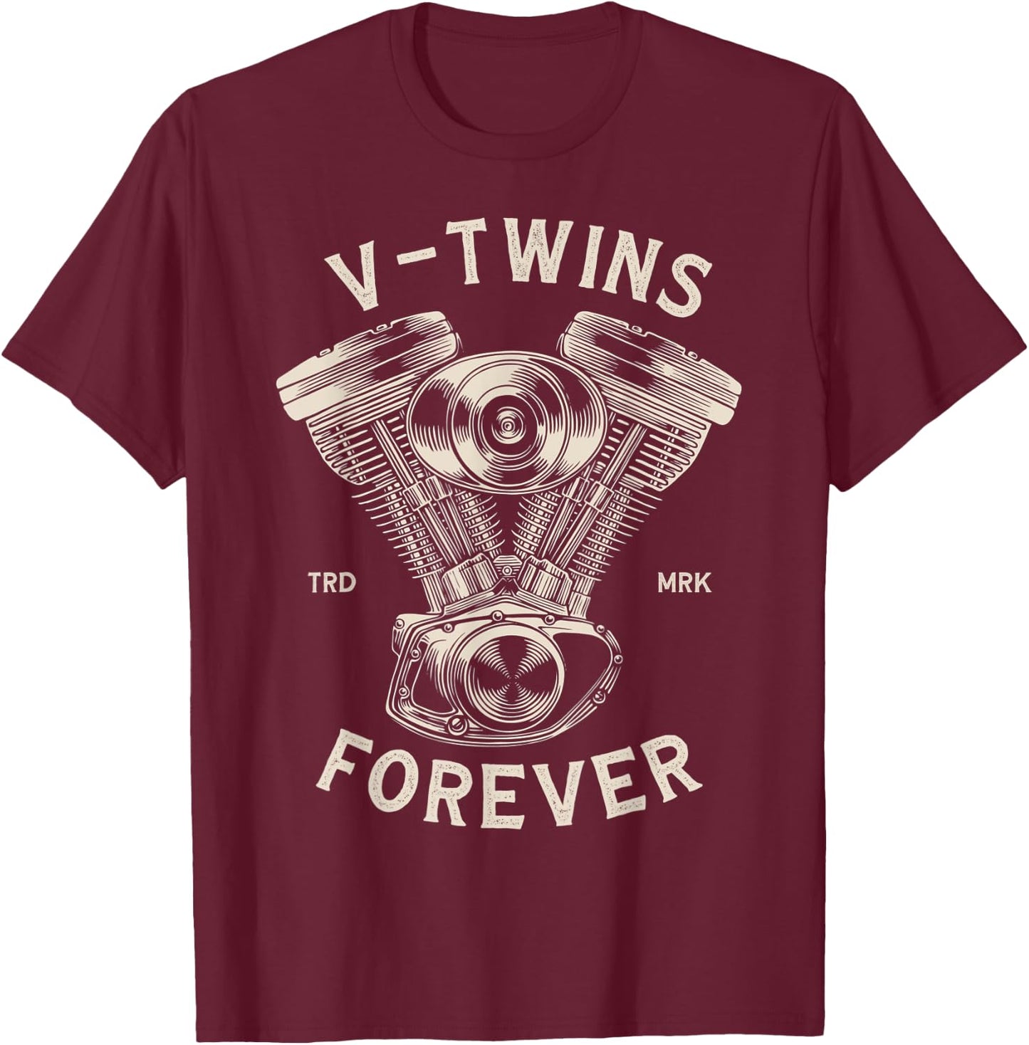 V-Twins Forever Vintage Motorcycle Engine Biker T-Shirt - T-Shirt | Maroon