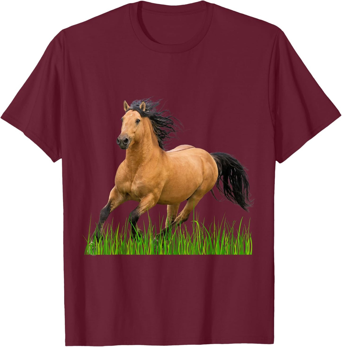 Horse Buckskin Mustang Horse Galloping Wild Horse T-Shirt - T-Shirt | Maroon